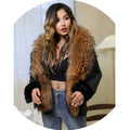 Women Big Front Raccoon Fur Collar USA Big Size Custom Design Doubleface Leather Fur Jacket