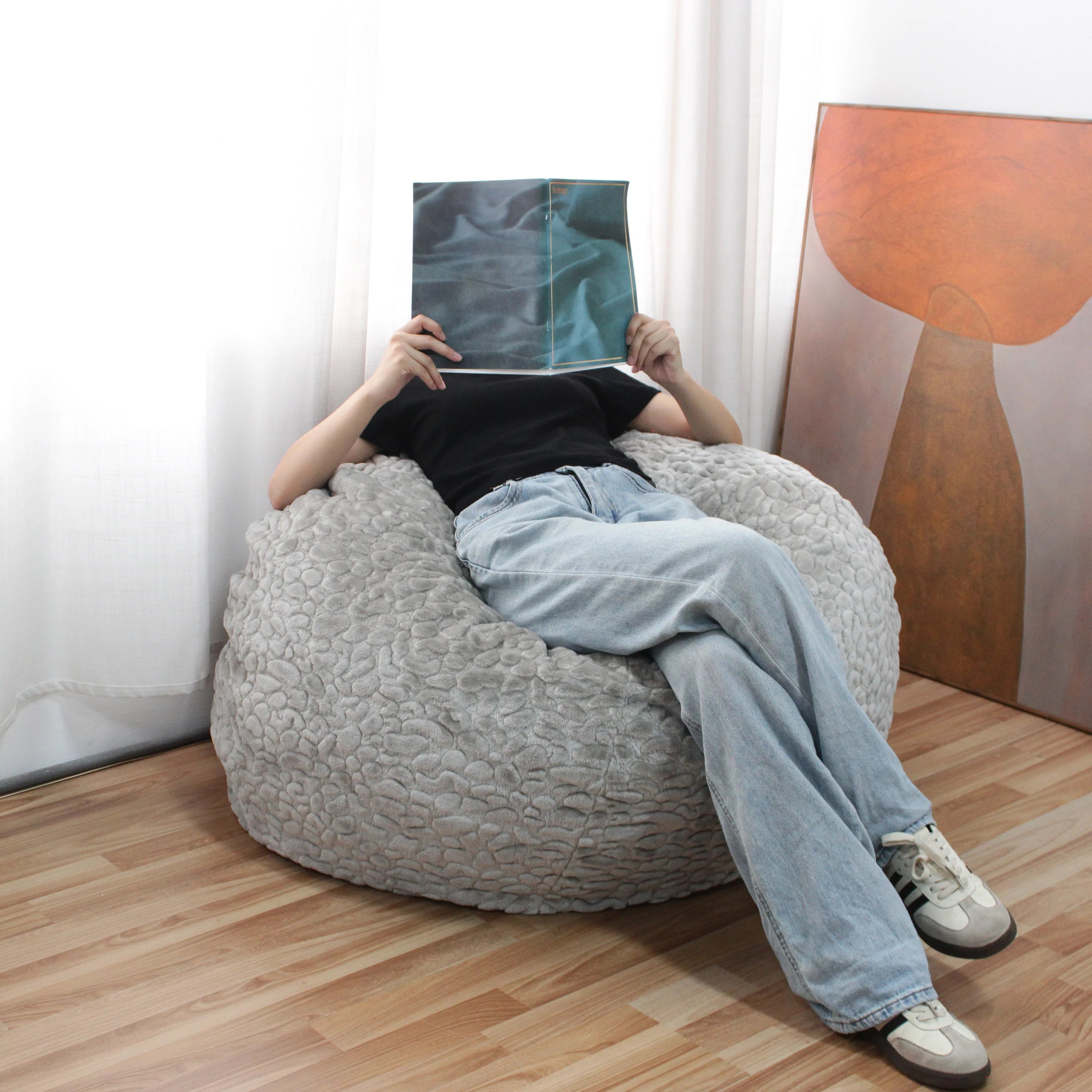 Luxury Bedroom Reading Giant Foam Sofa Filled With Crushed Foam Large Size Lying Bean Bag Lazy Sofa