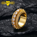 Hiphop Jewelry Iced Out Finger Ring Lab Diamond Five Row CZ Shining Diamond Personalized Mens Rotatable Ring