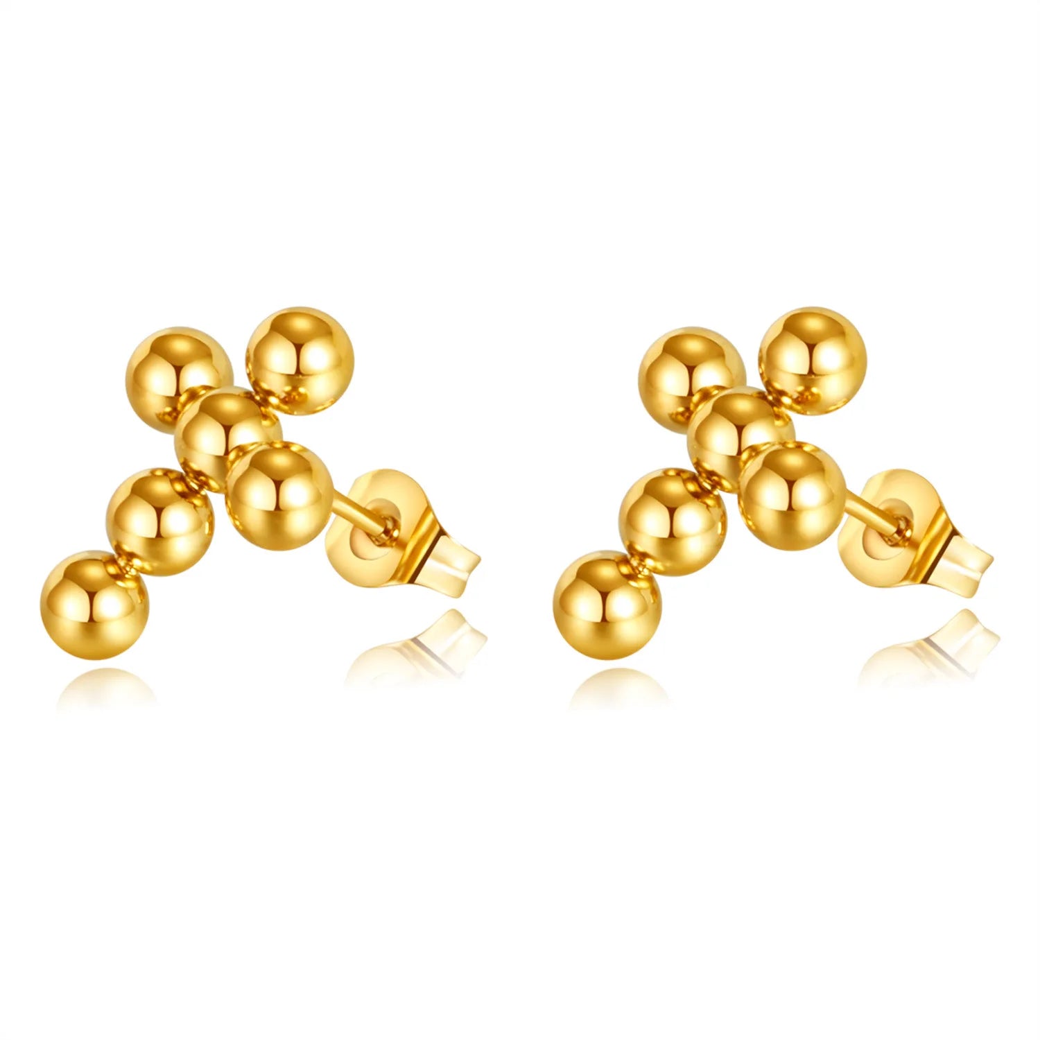Fashion Women 18k Gold Plated Stainless Steel Waterproof Women Girl Small Ball Bubble Cross Stud Earrings