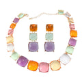 2023 New Arrival Trendy Bohemian Ethnic Square Alloy 18K Gold Plated Statement Earrings Necklace Sets Women Clear