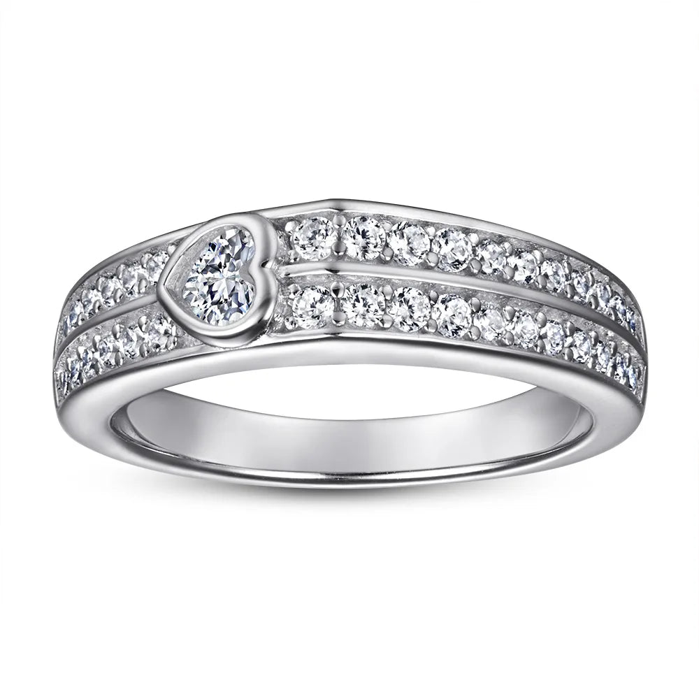 OAHLAN 925 Sterling Silver Rings 0.2Ct Heart Shaped Row Drill Cubic Zirconia Women Engagement Ring Wholesale