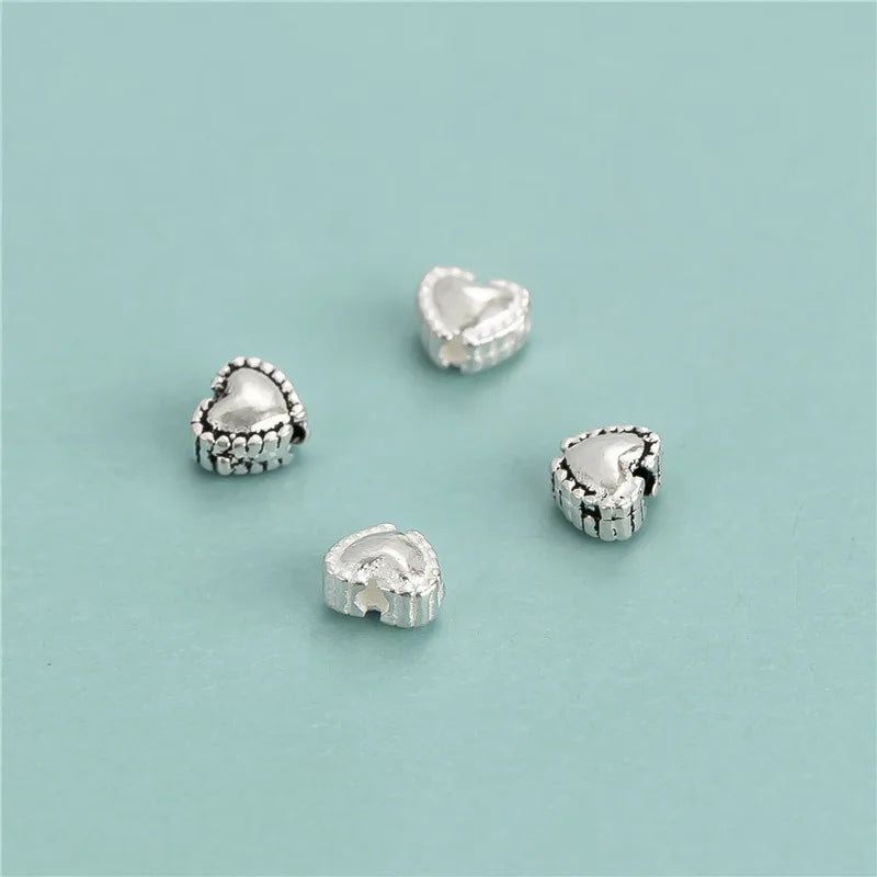 Retro 925 Sterling Sliver Peach Heart Spacer Beads 4.6*3.9mm Heart Loose Beads for Jewelry Making