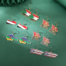 Hot Sale Oil Enamel Country Earrings Stainless Steel Custom Country Engraved Earrings Gold Plated Custom World Country Shape