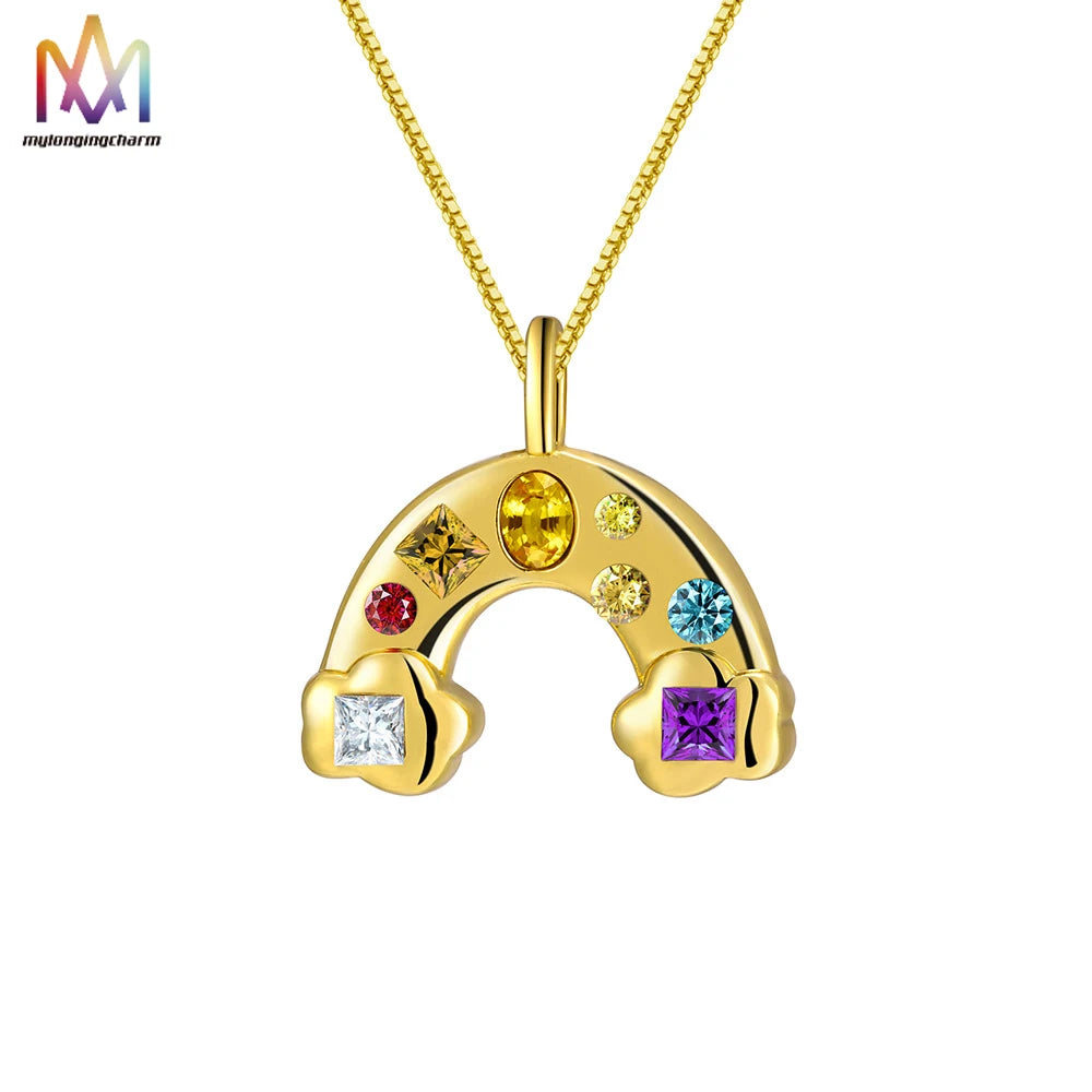 18K Gold Plated Personality Inlay Colorful U Shaped Cubic Zirconia Necklace Cross Pendant Jewelry for Women Main Material Brass