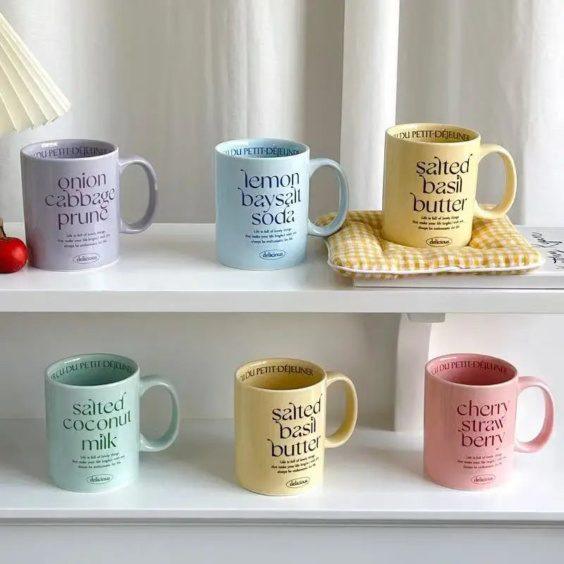 M Creative Letters Cups Korean Ins Style Ceramic Mugs for Breakfast Milk Yogurt Oat Cereal Coffee Home Kitchen Decoration Mug