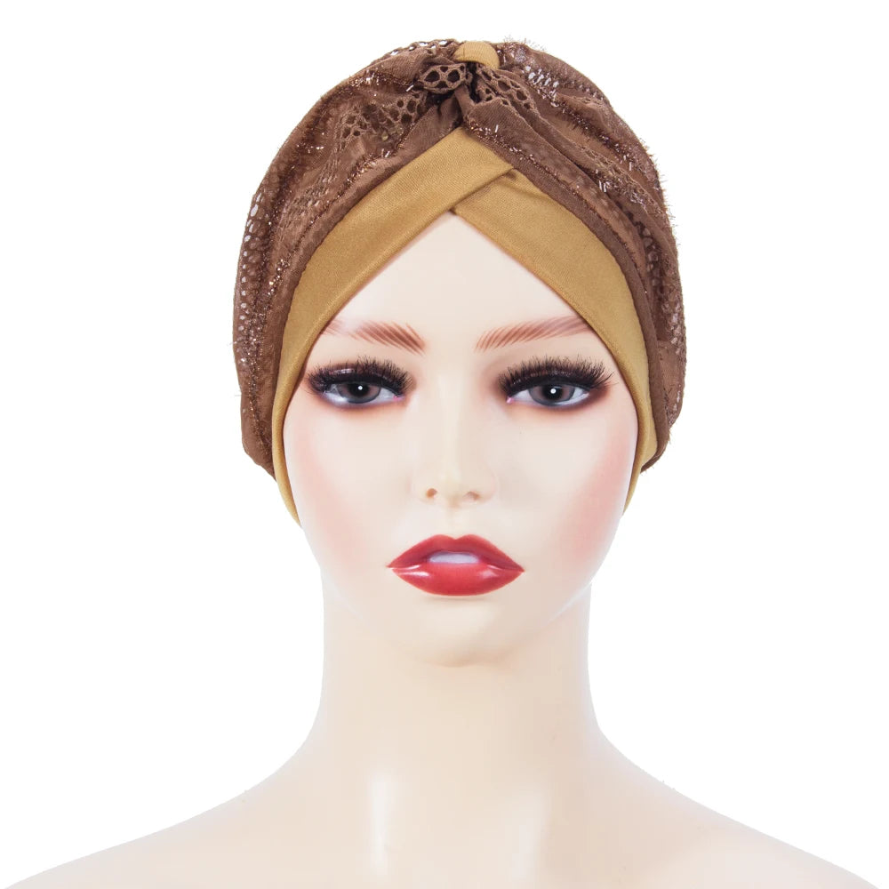 Wholesale Women Head Wear Lace Turban Hat Hollow African Head Wraps Girls Summer Turban