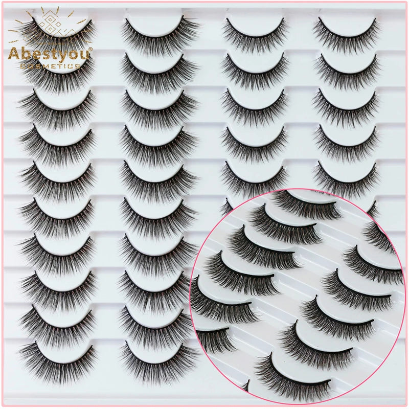 Abestyou 20 Pairs 9-11mm Long 3d Vegan Mink Cat Eye Short Messy Eyelashes Natural Look Silk Wispy Lashes Private Label Wholesale