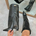BUSY GIRL MY4816 Shark Boots with Lock Fashion Luxury Black Apricot Suede and Leather Custom Size 13 Fold Over Knee High Boots