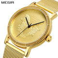 Top Brand MEGIR 2032 Personality Gold Men's Watches Luxury Quartz Watches Simple Stainless Steel Mesh Strap Watch Custom LOGO