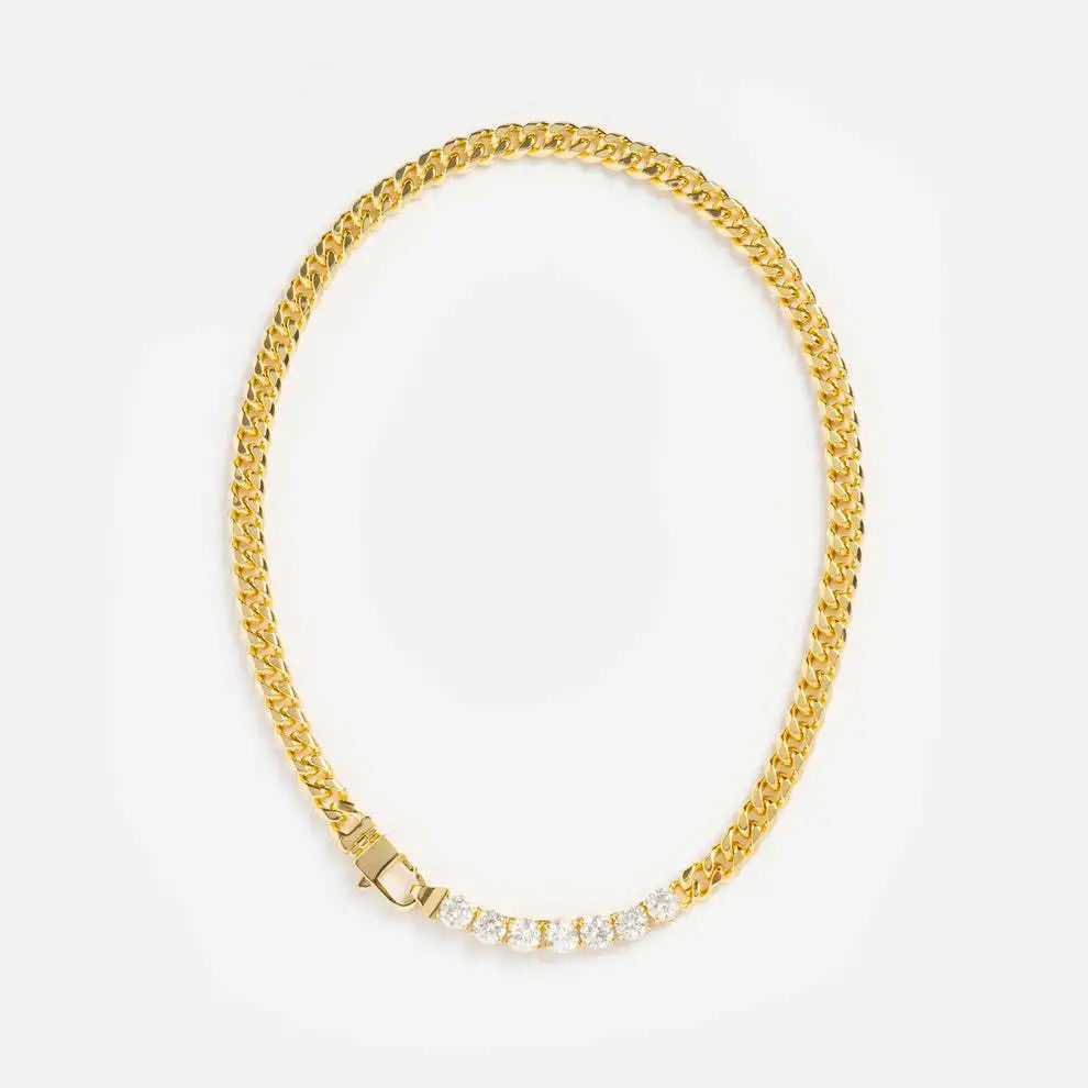 Simple Stainless Steel Choker Necklace Bracelet Gold Plated Cuban Chain Zircon Necklace for Men Weman