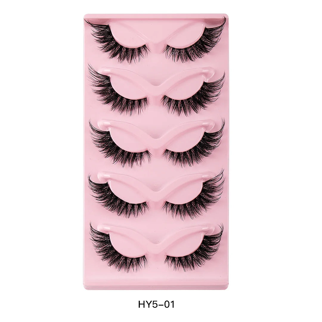 Best Quality 5 Pairs False Eyelashes Private Label Cat Eye Full Strip Eyelashes Handmade Natural Wispy 3D Faux Mink Eyelashes