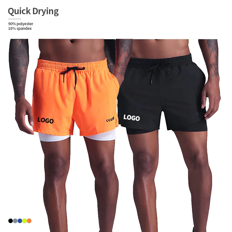 Summer Double-deck 10% Spandex 90% Polyester Quick Dry Elasticity Breathable Joggers Men Shorts