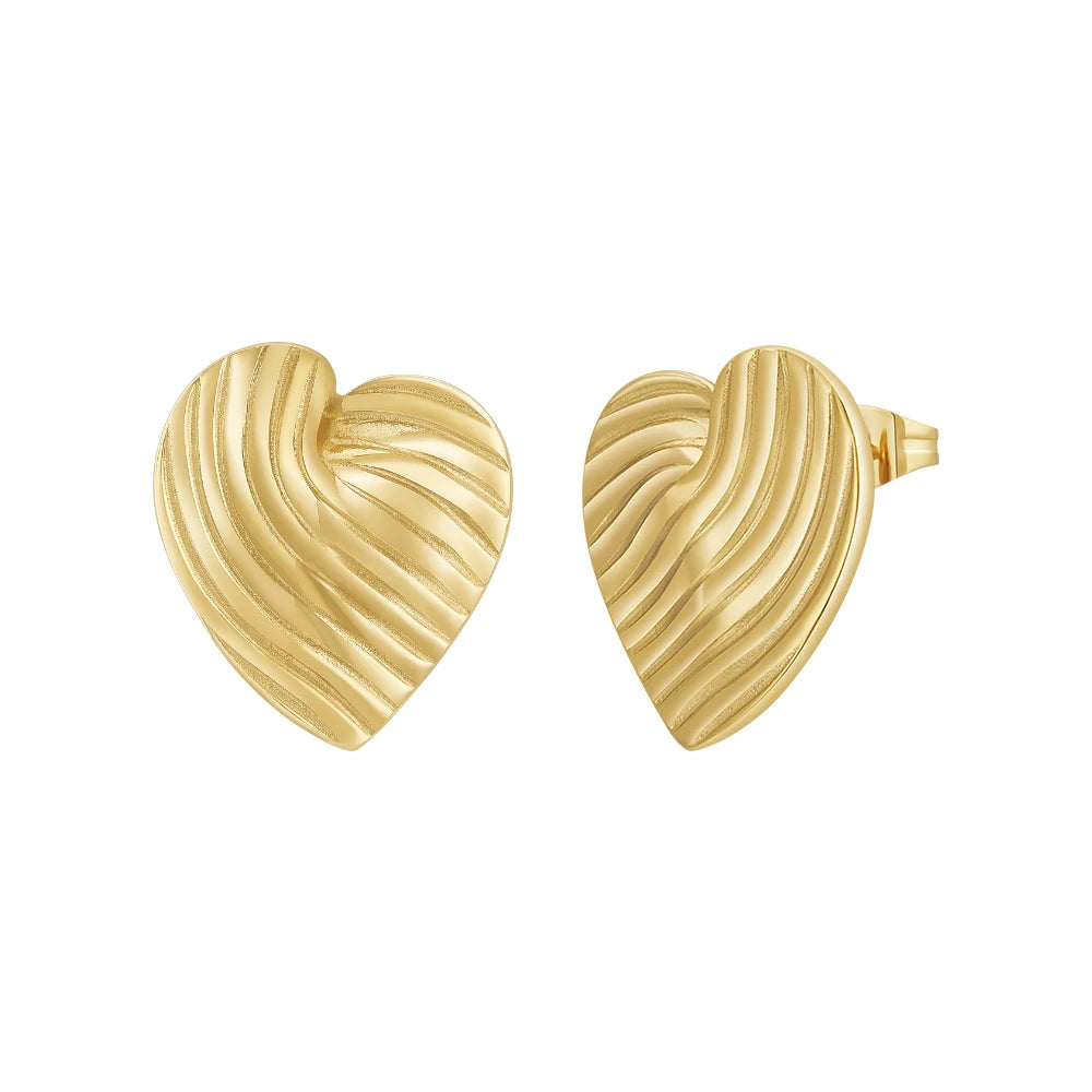 Fashion 18K Gold Plated Stainless Steel Jewelry Stripe Heart Love Stud Earrings Trendy for Women Gifts Earrings E231519