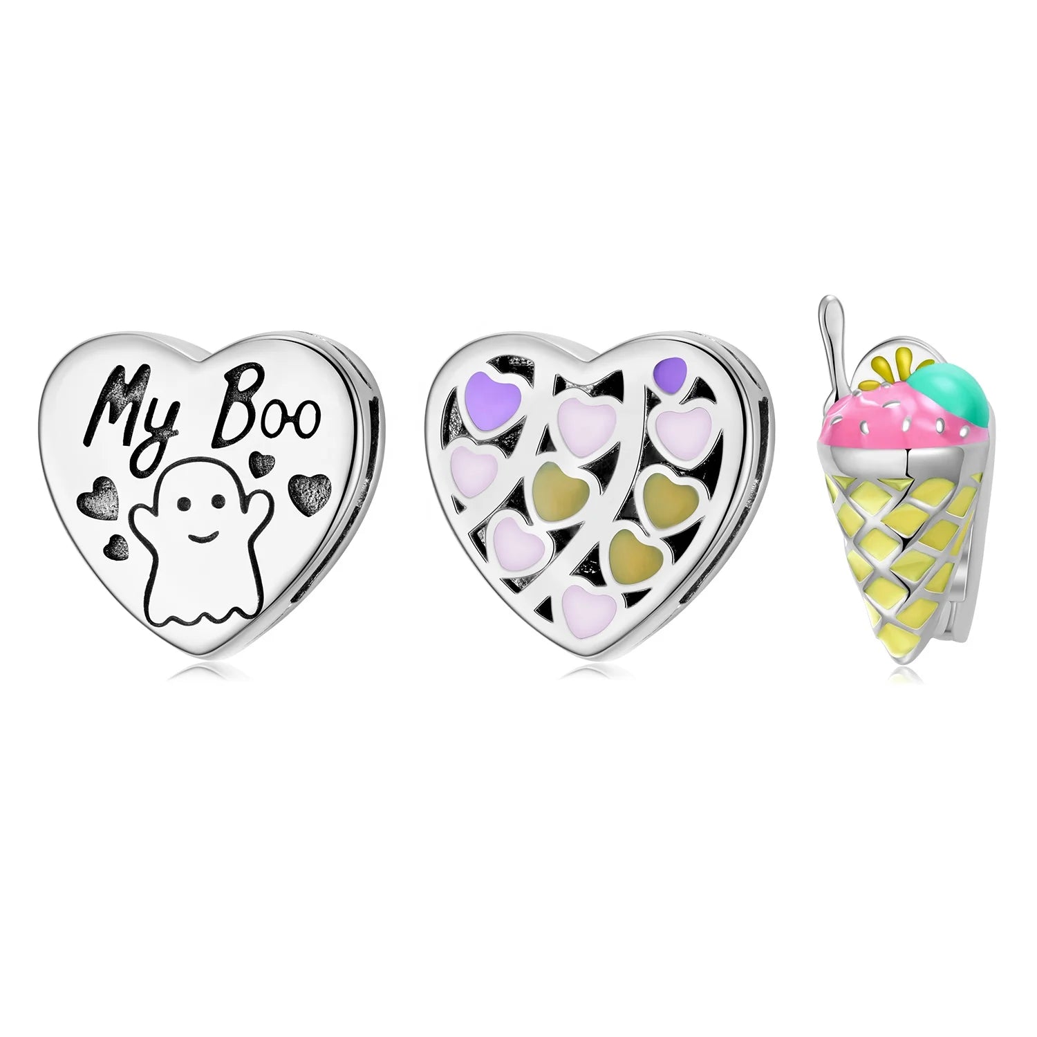 Heart Shape Bead Ice Cream Authentic 925 Sterling Silver Charm for Reflexions Bracelets Women Jewelry Accessories Gifts for Girl