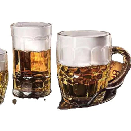 Wholesale Eco-Friendly Elegant Shaped Beer Steins Custom Logo Printed Clear Glass 400ml Food Contact Safe Bulk Packed Bar