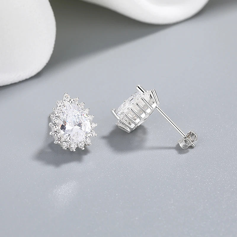 Hengdian Stylish Women's AAA Zircon Drop Silver Stud Earrings for Wholesale Women Fashion Jewelry