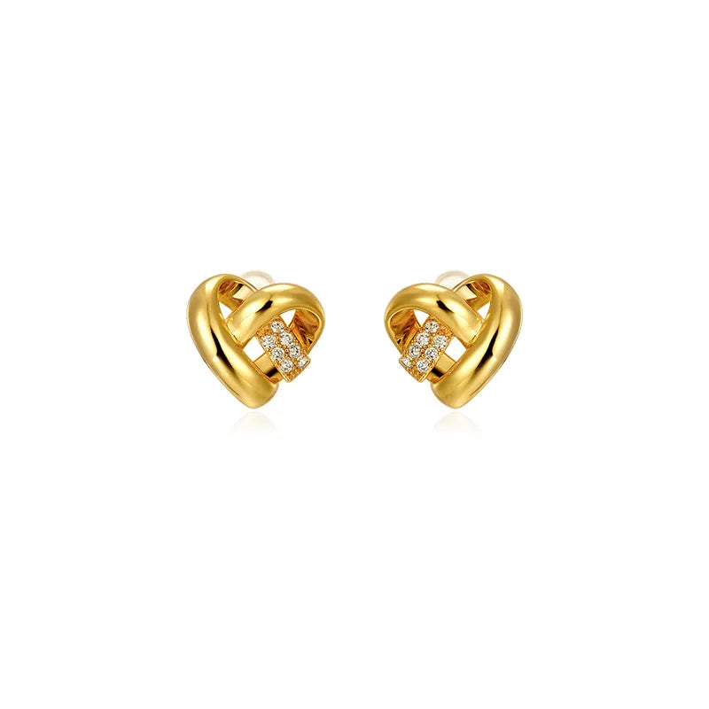 Diamond Heart Earrings S925 Silver Earrings Gold Plated Zircon Knot Twist Earrings Jewelry Women