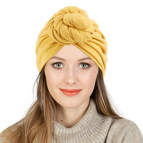 HZM-19155 Solid Color Bandana Top Knotted Turban Headwrap Headscarf Hair Turban Hats for Women
