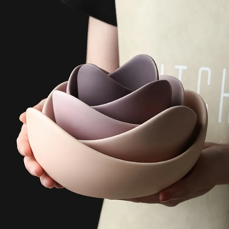 Lotus Shaped Dried Fruit Salad Serving Bowl Set Color Glazed Ceramic Dessert Ice Cream Bowl Storage Tray Restaurant Tableware