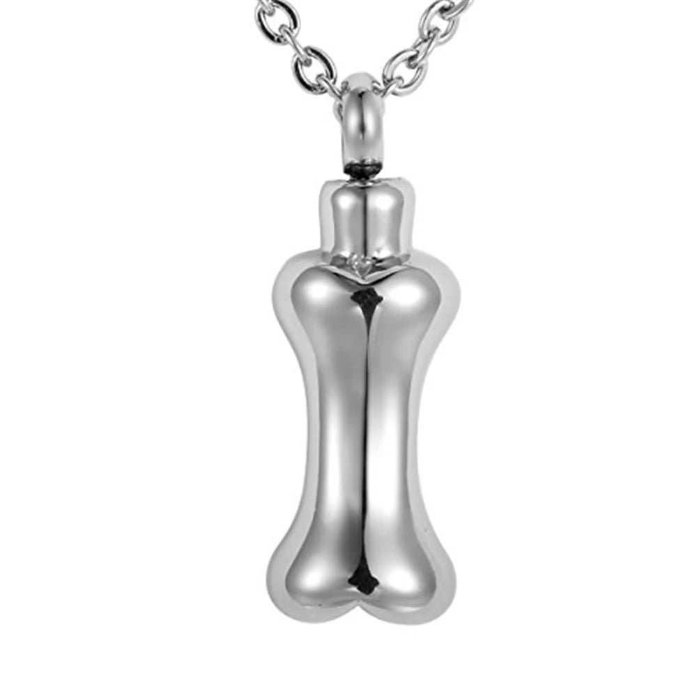 Stainless Steel Dog Bone Urn Pendant Necklace Funeral Gift Pet Dog Ash Memorial Supplier Keepsake Cremation Jewelry Ash Urn