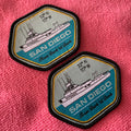 High End Machine Textile Jacquard Woven Label Badge Private Brand Name Overlocked Woven Patch for Apparel