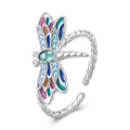 Factory Wholesale 925 Sterling Silver Enamel Dragonfly Opening Ring Insect Adjustable Ring for Women Zircon Fine Jewelry BSR385