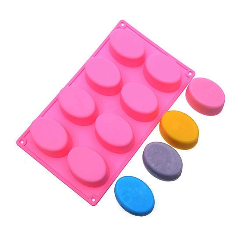 High Quality DIY Homemade Oval Shaped  Soap Making Moulds Non Stick  8 Cavity  Silicone Oval Shape Soap Molds