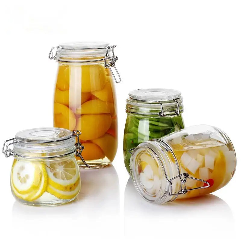 Clamped Top Glass Storage Jar with Cover Modern Design Transparent 500ml/750ml/1000ml Capacity for Home Kitchen Use