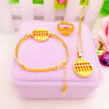 Dubai Gold Brass Gold Plated Round Abacus Bracelet Lucky Fortune Abacus Ring Necklace Pendant Three-Piece Set