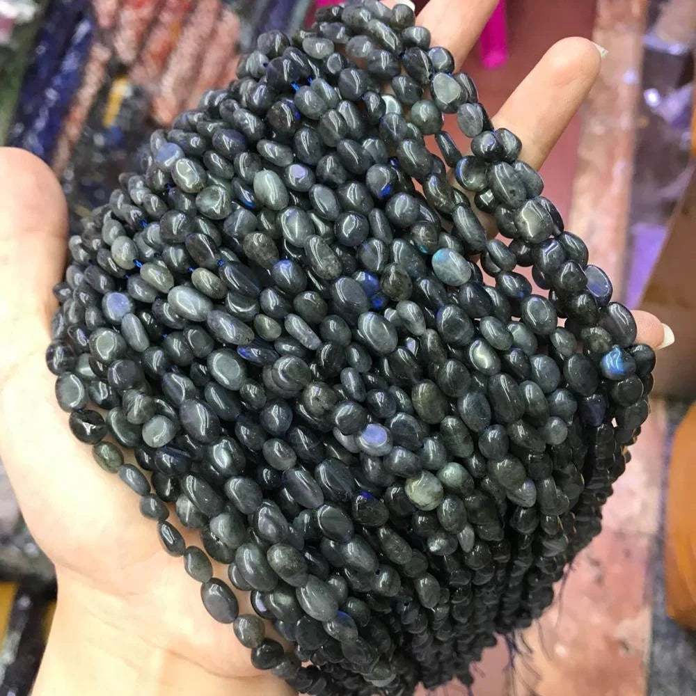 6-8mm Natural Black Labradorite Stone Irregular Beads Healing Round Irregular Shape Strand Crystal Beads for Jewelry Making