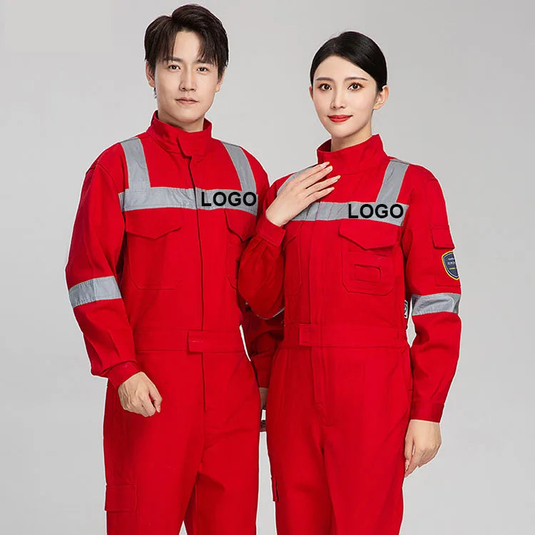 Custom Cotton Hi Vis Safety Fire Retardant Coverall Industrial Work Wear Mechanics Oil Resistant Fireproof Working FR Coveralls