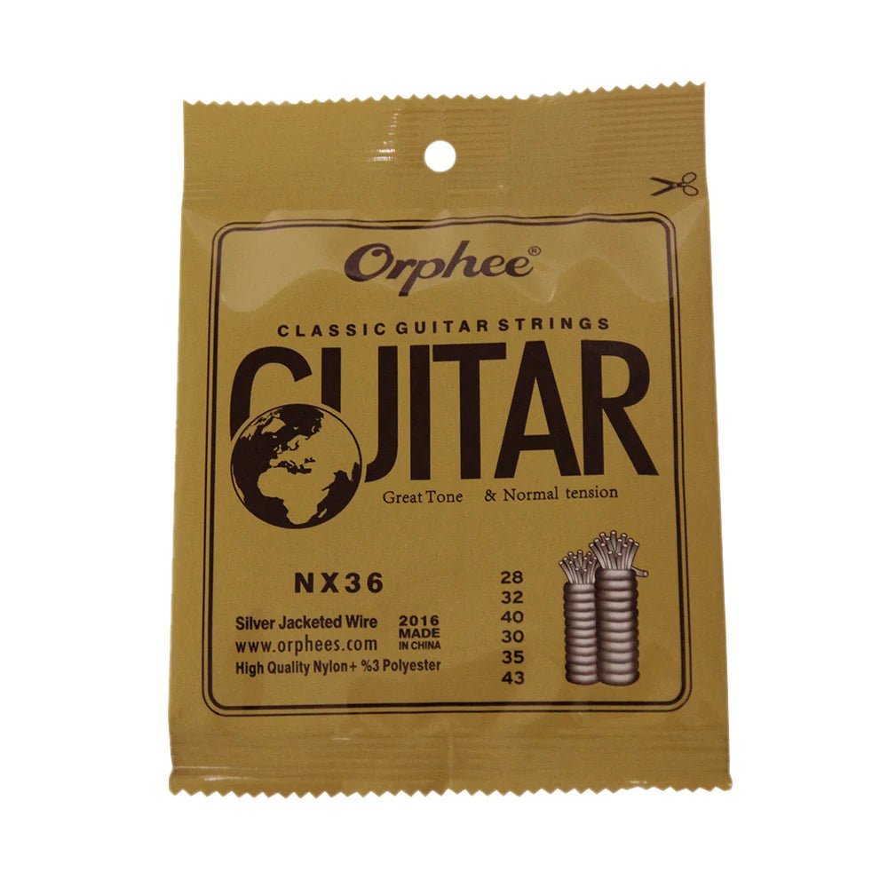 Orphee NX36 Nylon Classical Guitar Strings 6pcs Full Set Replacement (.028-.043) Nylon Core Silver Jacketed Wire Normal Tension