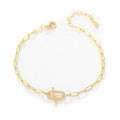 Wholesale 925 Sterling Silver Toggle Clasp Bracelet Gold Plated White CZ Geometric Chain Jewelry
