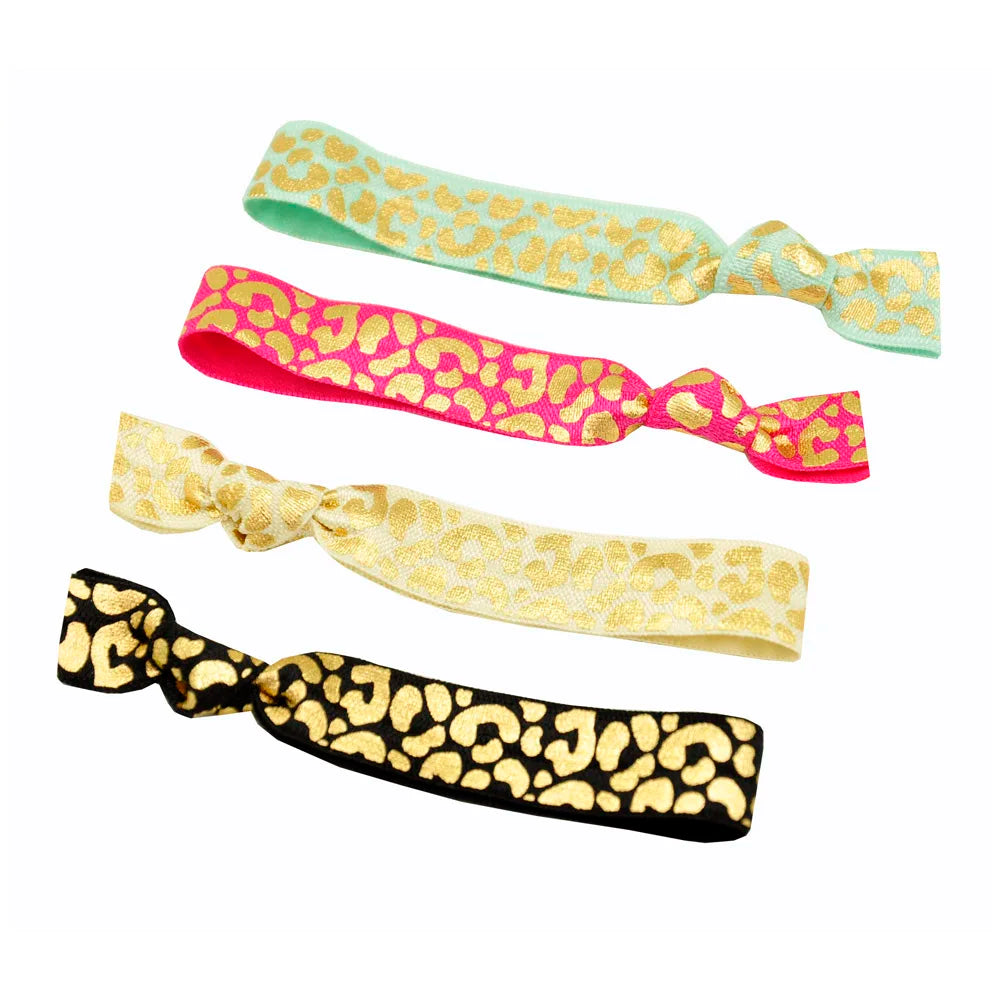 200pcs 6 Colors Gold Silver Leopard Printed Hair Band Wholesale Hair Tie Bracelet Party Gift Ponytail Holder