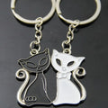 Hot New Cute Animal Black White Cat Couple Keychains Pendants Lover Keyring for Women Men Choker Valentine's Day Gift