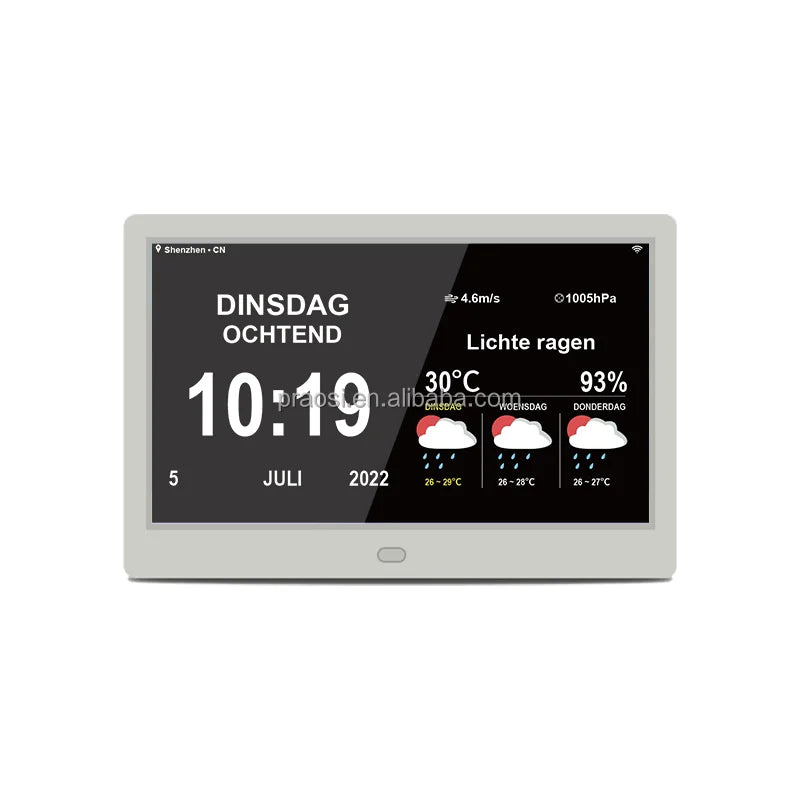 Big Display 10" Dementia Weather Clock With WiFi Alarms Medications Reminders Remote Control