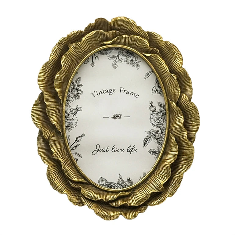 Simple Retro Vintage Gold Black Floral Design Handmade Letterpress Printed Resin Oval Wall-Mounted Tabletop Home Decor Frame