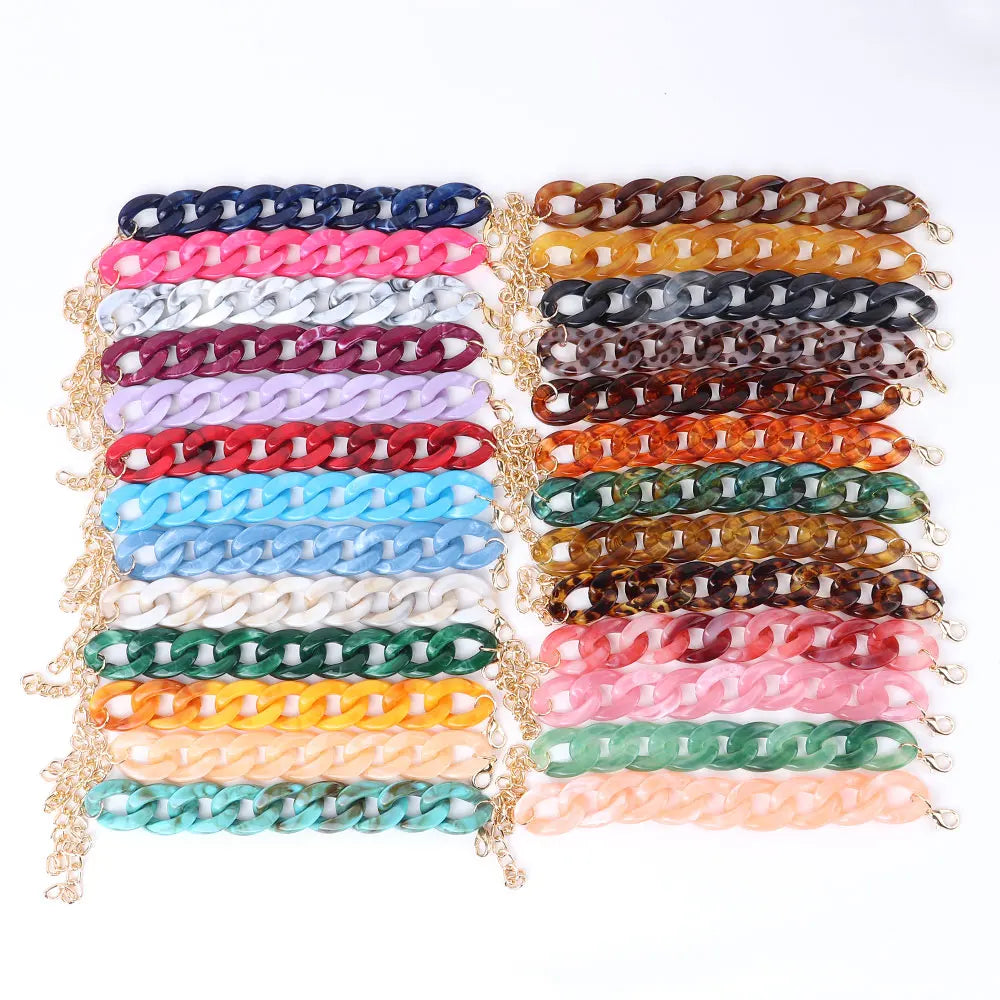Fashion Colored Marble Style Artificial Stone chains Turquoise Ruby Leopard Translucent Resin Link Acrylic Bracelet Women Girls
