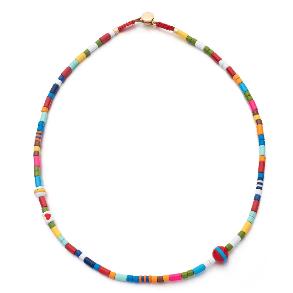 Fashion Multicolor Enamel Geometric Bohemian Style Rope Chain Tubes Bead Women's Necklace for Gift & Party