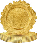 Reef Charger Plates Bulk Gold & Silver Dinner Serving Tray 13 Inch Plastic Decorative Plates for Table Setting Wedding Party