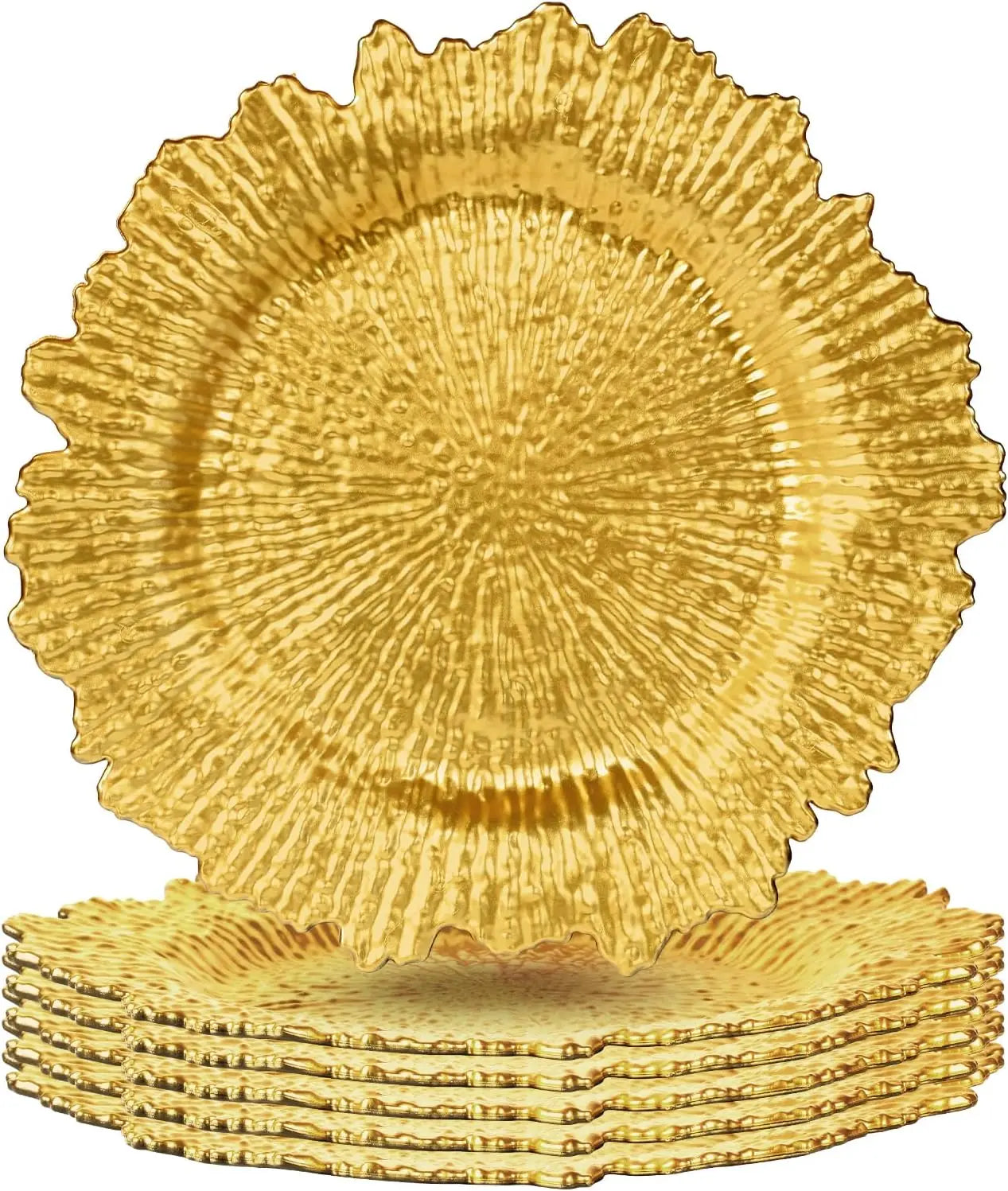 Reef Charger Plates Bulk Gold & Silver Dinner Serving Tray 13 Inch Plastic Decorative Plates for Table Setting Wedding Party