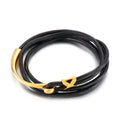 KALEN Trendy Mens Stainless Steel and Leather Strand Bracelets Bangles