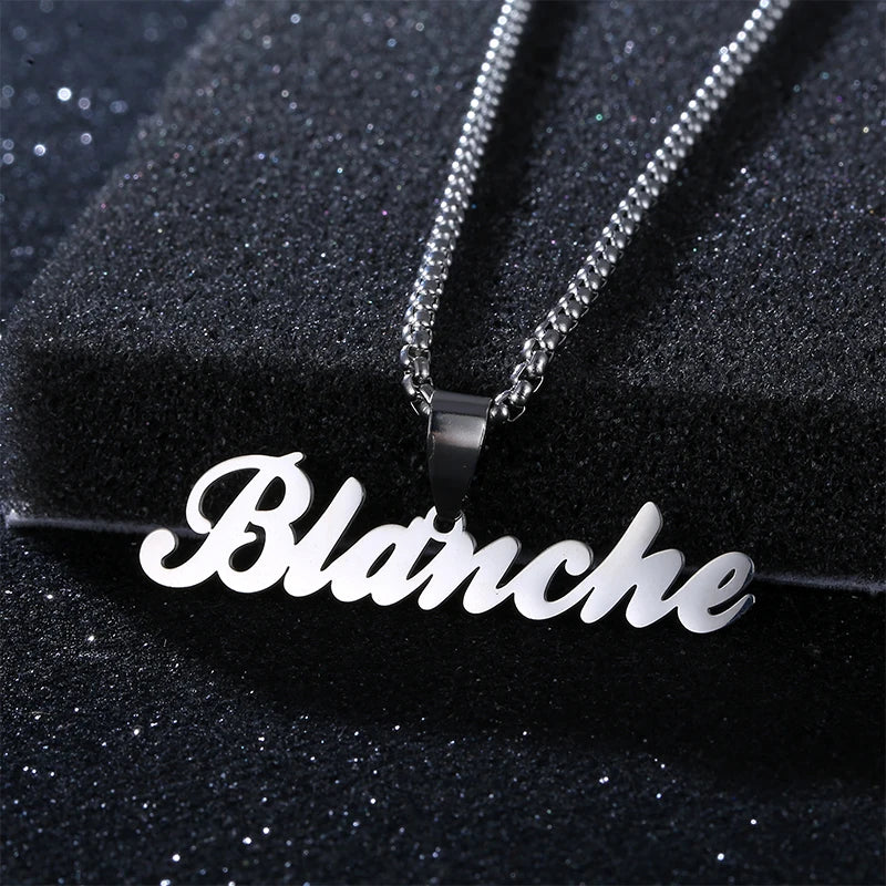 Oem/odm Custom Nameplate Stainless Steel Popcorn Chain Personalized Name Pendant Necklace