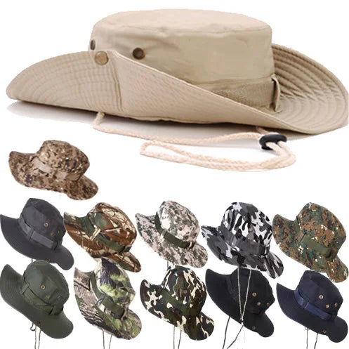Custom Design Logo Summer Fisherman Bucket Hats Wide Brim Camo Safari Hat String for Promotional Party Supplies Small Orders