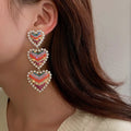 Heart Rhinestone Earrings Bling Crystal  Sparkle Diamond Rainbow  Wedding Bridal Party Dangle Drop Earrings for Women