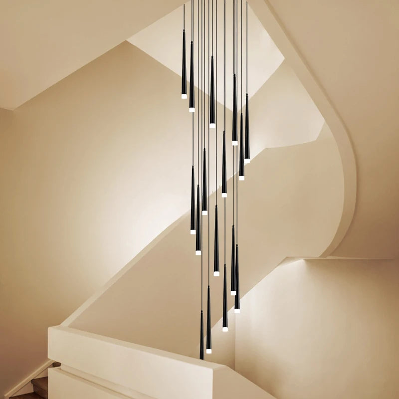 Black Stair Chandelier Modern Duplex Architecture Interior Decoration Living Room Dining Room Ceiling Chandelier Led Light Line MegaBDM