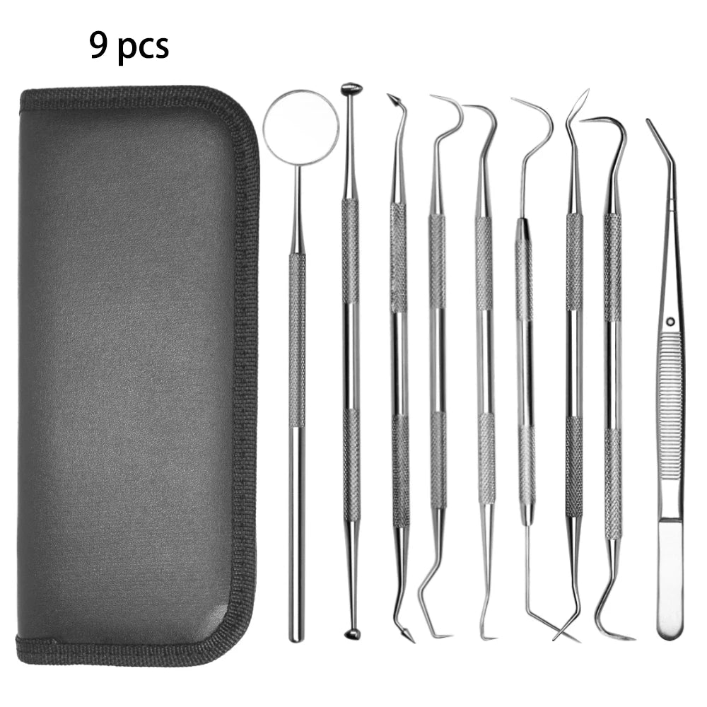 Stainless Steel Dental Tools 9 Pack Professional Plaque Remover for Teeth Cleaning Tools Set