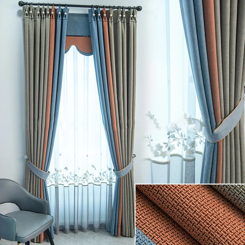 YongHo Modern European American 1-Piece Luxury Colorful Hotel Blackout Stitching Stylish Window Door Curtains with Sheers