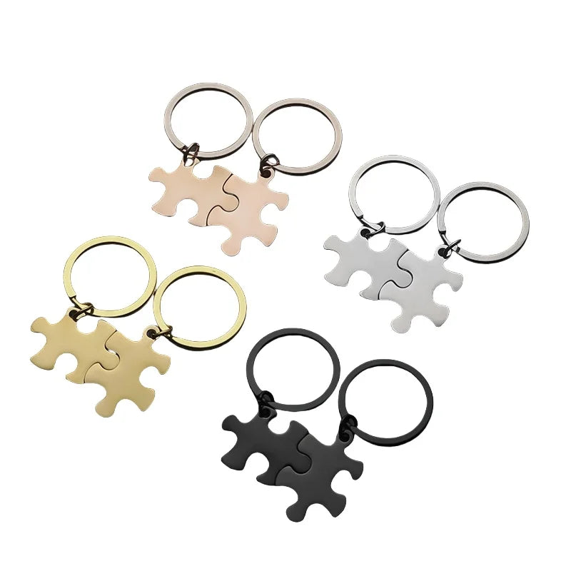 Blank Stainless Steel Puzzle Keychain Metal Couples Letters Engraved Keyring For Women Men Valentine's Day Wedding Jewelry Gift
